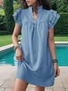A-Line Loose Ruffled Solid Color Stand Collar Mini Dresses