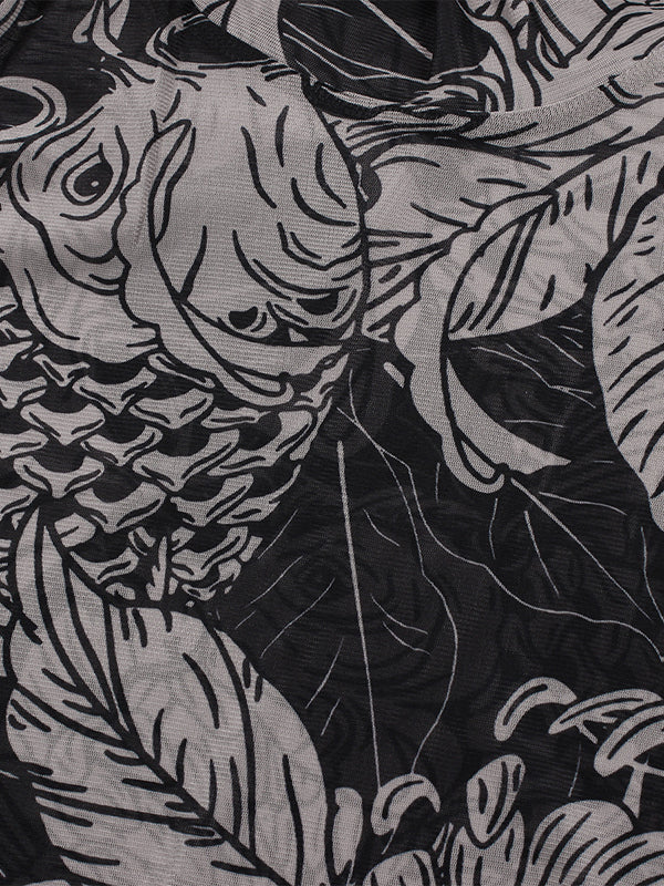 Long Sleeves Skinny Printed See-Through Split-Joint High Neck Evening Dresses Maxi Dresses