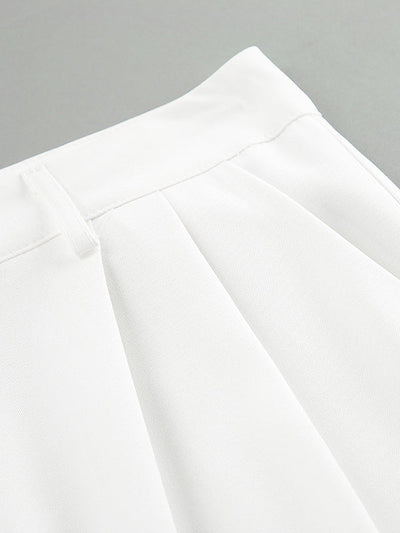 High Waisted Loose No Belt Pleated Pockets Solid Color Suit Pants Trousers