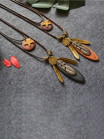 Wool Feathers Tassel Sweater Chain Necklace