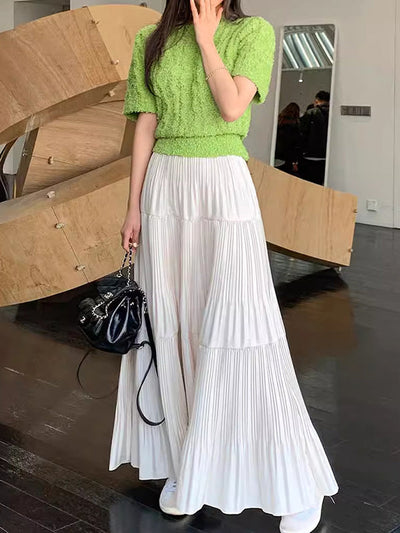 A-Line High Waisted Pleated Solid Color Split-Joint Skirts Bottoms