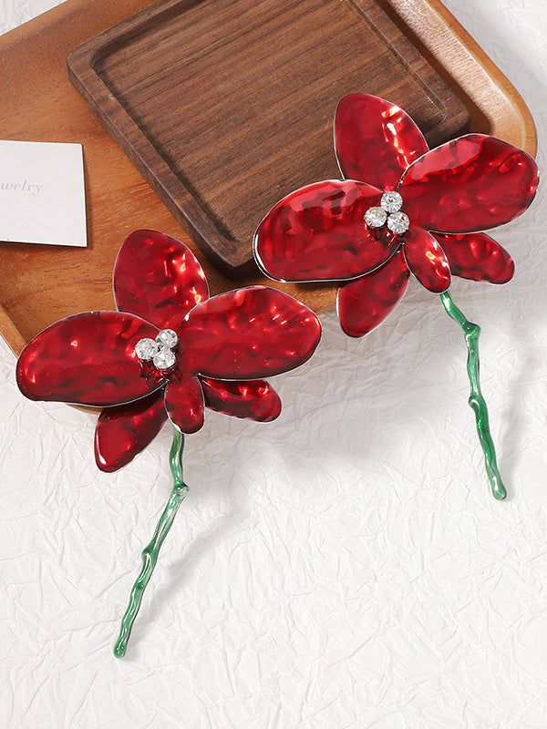 Flower Shape Rhinestone Shiny Earrings Accessories