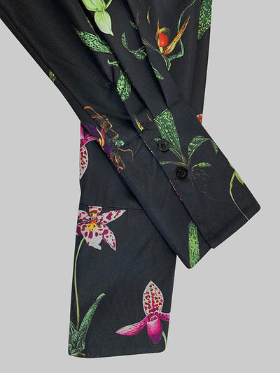 Long Sleeves Loose Asymmetric Flower Print Split-Joint Lapel Blouses&Shirts Tops