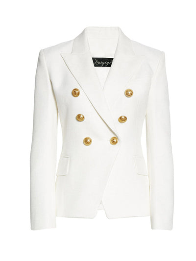 Long Sleeves Buttoned Notched Collar Blazer Outerwear