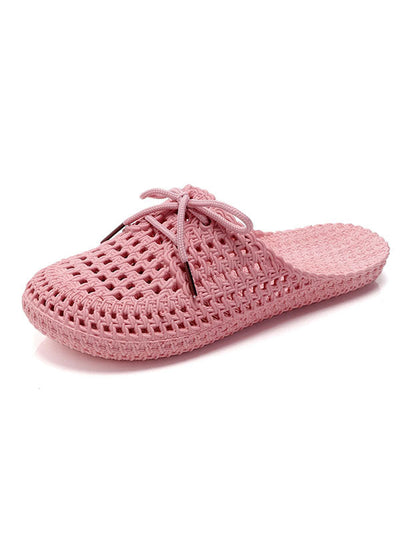 Hollow Lace-Up Round-Toe Mules&Slides Slippers