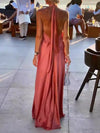 A-Line Loose Backless Solid Color Tied Halter-Neck Maxi Dresses