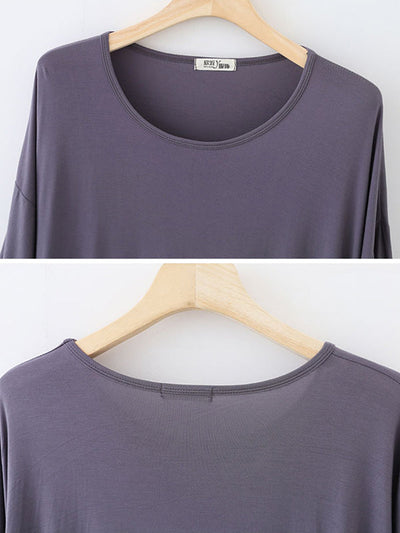 High Waisted Loose Solid Color Split-Joint Round-Neck Pajama Dress