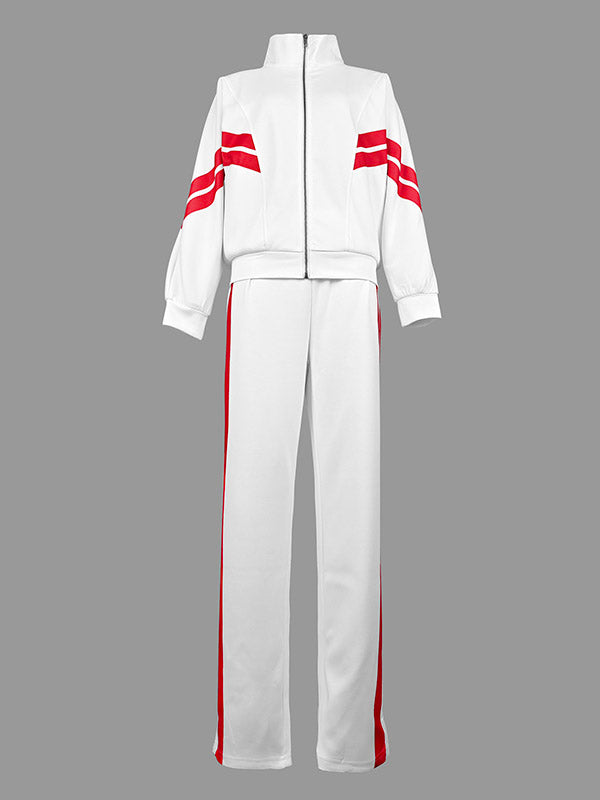 Long Sleeves Loose Split-Joint Striped Zipper Stand Collar Jackets Outerwear