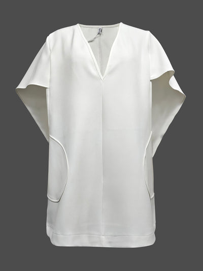 Half Sleeves Loose Solid Color Deep V-Neck Mini Dresses