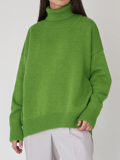 Long Sleeves Loose Solid Color High Neck Knitwear Pullovers Sweater Sweater Tops