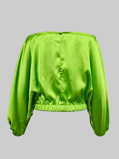 Batwing Sleeves Loose Solid Color Split-Joint Off-The-Shoulder Blouses