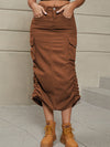 A-Line Buttoned Drawstring Pockets Solid Color Split-Side Skirts Bottoms