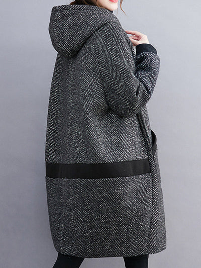 Original Creation Long Sleeves Loose Keep Warm Hooded Outerwear