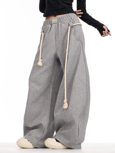 High Waisted Loose Drawstring Elasticity Pockets Solid Color Pants Trousers