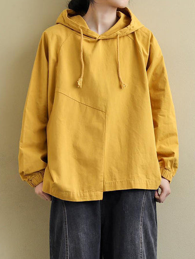 Artistic Retro Solid Color Split-Joint Hooded Long Sleeves Hoodies