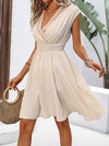 A-line Loose Elasticity Jacquard Pleated Solid Color V-neck Mini Dresses