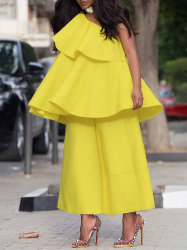 High Waisted Loose Pockets Solid Color Pants Trousers