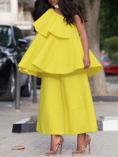 High Waisted Loose Pockets Solid Color Pants Trousers