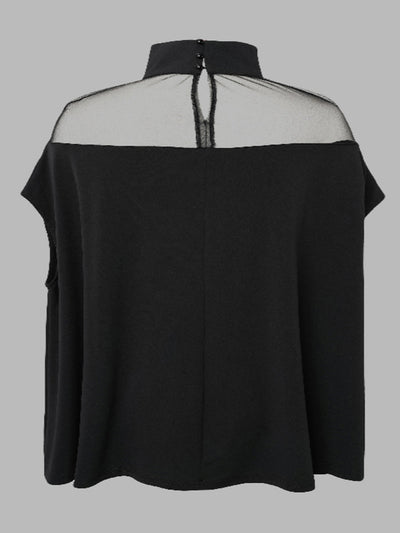 Batwing Sleeves Plus Size Cape See-Through Solid Color Split-Toe High-Neck Blouses&Shirts Tops