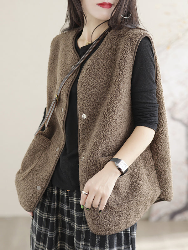 Vintage Loose Sleeveless Solid Color Vest Outerwear