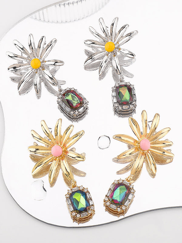 Geometric Rhine Stones Drop Earrings