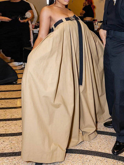 Loose Sleeveless Belted Pleated Pockets Solid Color Tube Jumpsuits