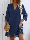 A-Line Loose Hollow Solid Color V-Neck Mini Dresses