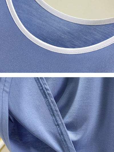 Home Wear Loose Sleeveless Contrast Color Round-Neck Vest&Shorts Pajamas Set