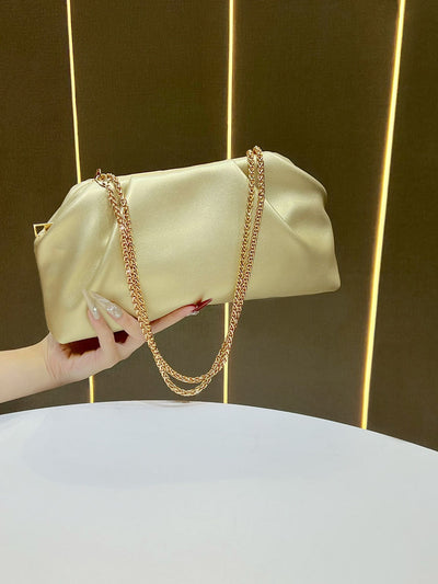 Chains Pleated Solid Color Zipper Evening Bags & Clutches Shoulder Bags