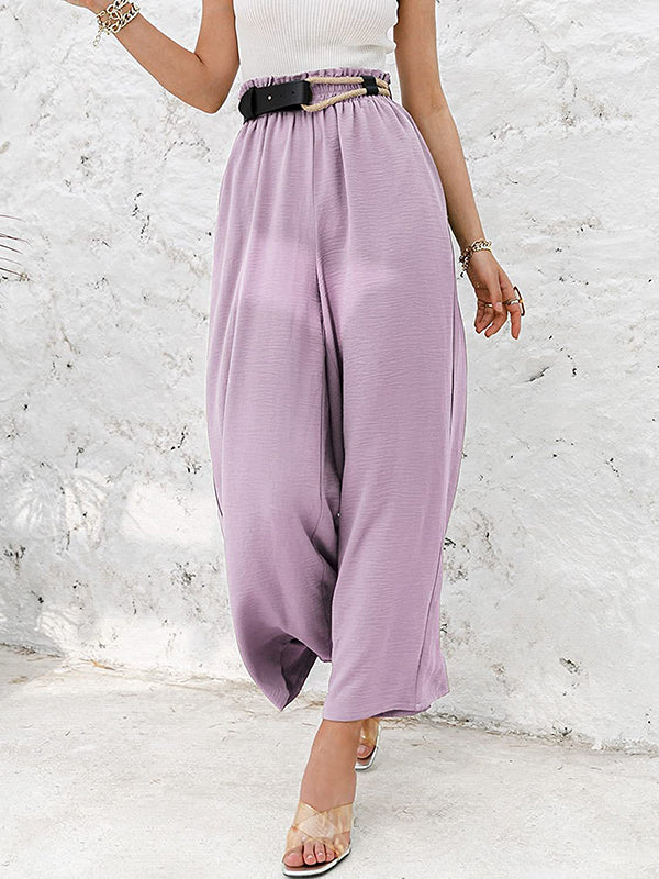Simple Wide Leg Loose Elasticity Casual Pants Bottoms