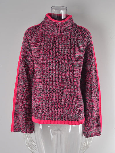 Casual Long Sleeves Loose Contrast Color Half Turtleneck Sweater Tops