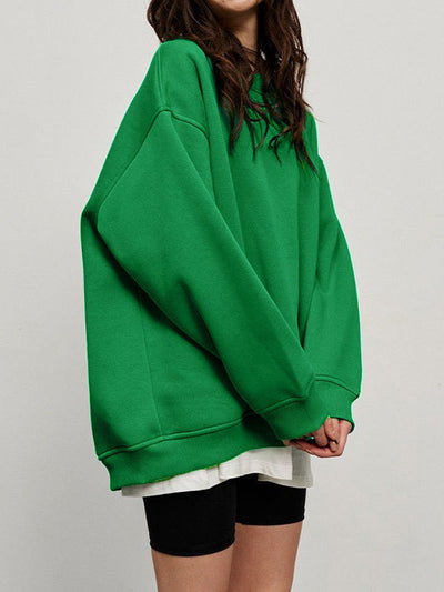 Long Sleeves Loose Solid Color Round-Neck Sweatshirt Tops