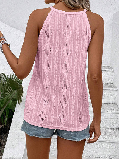 Loose Sleeveless Jacquard Solid Color Spaghetti-Neck Vest Top