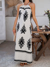 A-Line Loose Contrast Color Halter-Neck Maxi Dresses