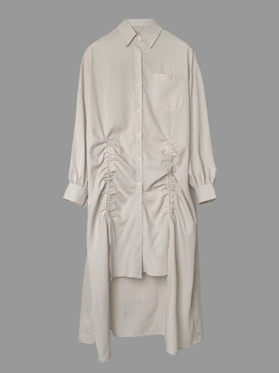 High-Low Long Sleeves Buttoned Drawstring Pleated Pockets Solid Color Lapel Midi Dresses