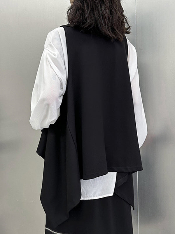 High-Low Irregular Clipping Hooded Solid Color Heaps Collar Vest Top