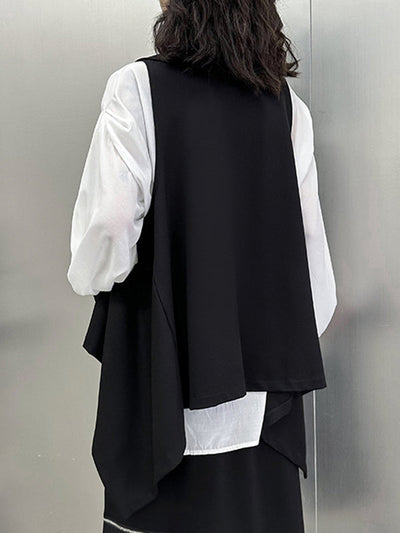High-Low Irregular Clipping Hooded Solid Color Heaps Collar Vest Top