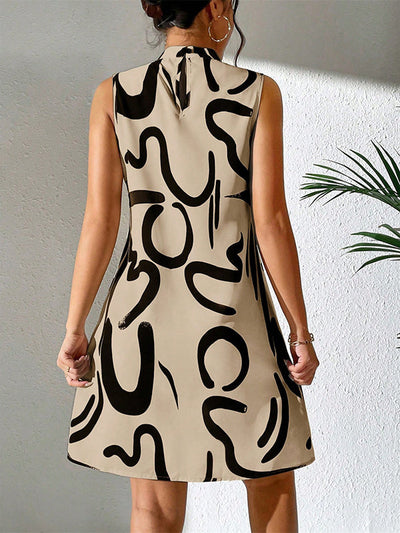 A-line Sleeveless Contrast Color Printed Mini Dresses