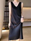 A-Line Loose Solid Color V-Neck Midi Dresses