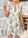 A-Line Loose Contrast Color Pleated Pockets Printed Tied Spaghetti-Neck Mini Dresses