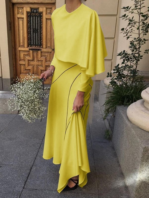 Long Sleeves Loose Asymmetric Solid Color Split-Joint Round-neck T-Shirts Tops