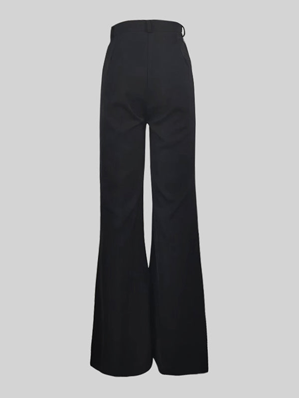 Loose Wide Leg High-Waisted Solid Color Pants Trousers
