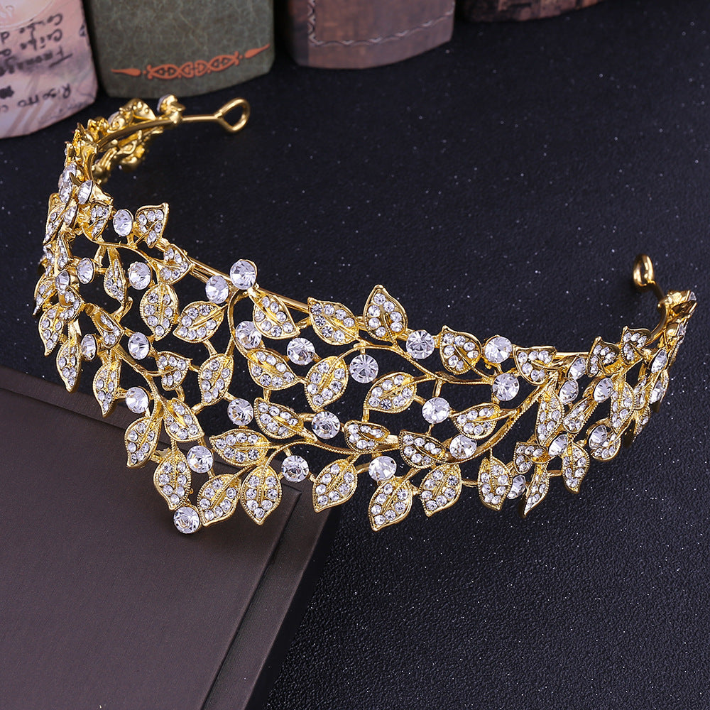 simple style leaf alloy inlay rhinestones crown 1 piece