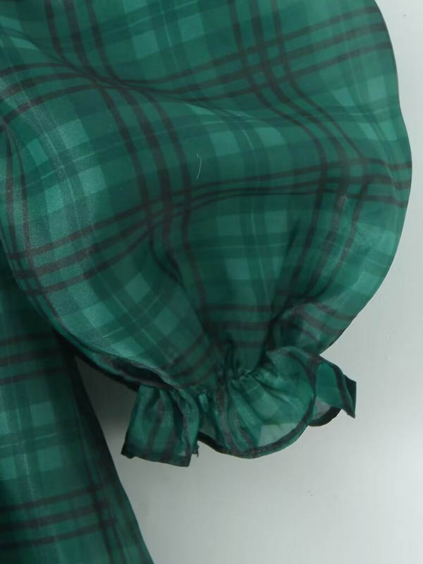 A-Line High Waisted Plaid Pleated Square-Neck Mini Dresses