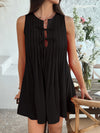A-Line Loose Pleated Solid Color Tied Round-Neck Mini Dresses Vest Top