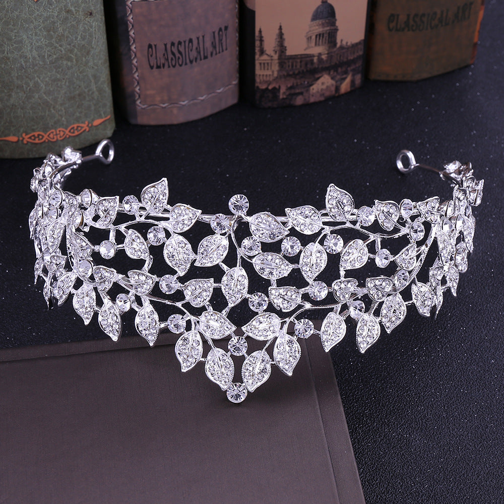 simple style leaf alloy inlay rhinestones crown 1 piece