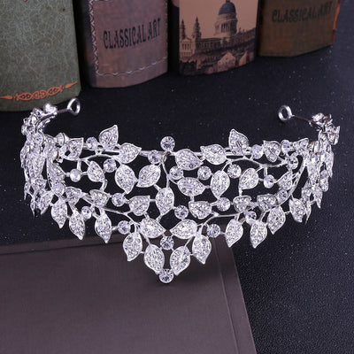 simple style leaf alloy inlay rhinestones crown 1 piece