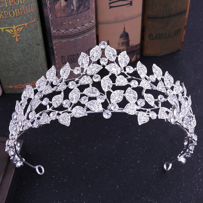 simple style leaf alloy inlay rhinestones crown 1 piece