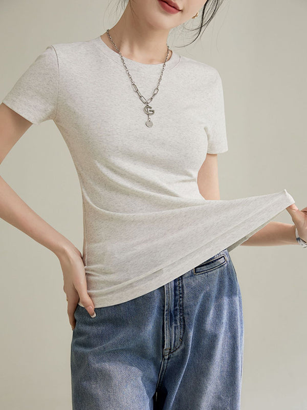 Short Sleeves Skinny Solid Color Round-neck T-Shirts Tops