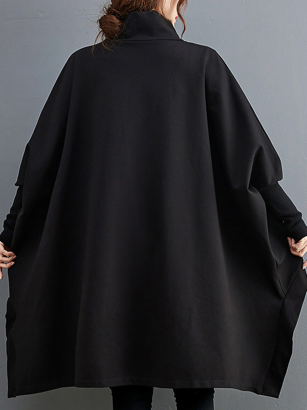 Urban Solid Color High-Neck High-Low Sweatshirt Top